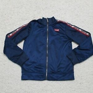 Levis Jacket Blue Full Zip Spell Out Logo Casual High Neck Boys Size 24 M